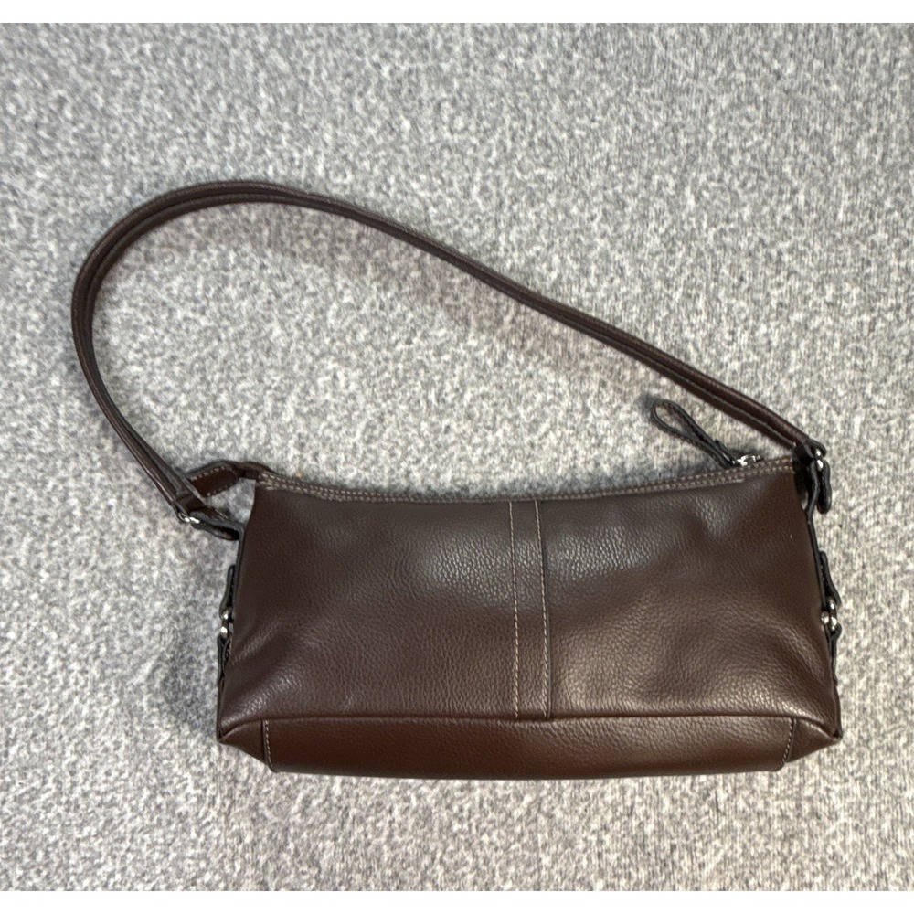 Pelle Brown Pebbled Shoulder Bag Medium Zip Detachable Strap Silver Pockets
